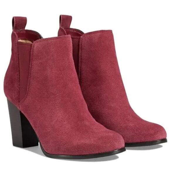 NWT Michael Kors Evaline Suede Heeled Boots Booties in Burgundy - Picture 1 of 8